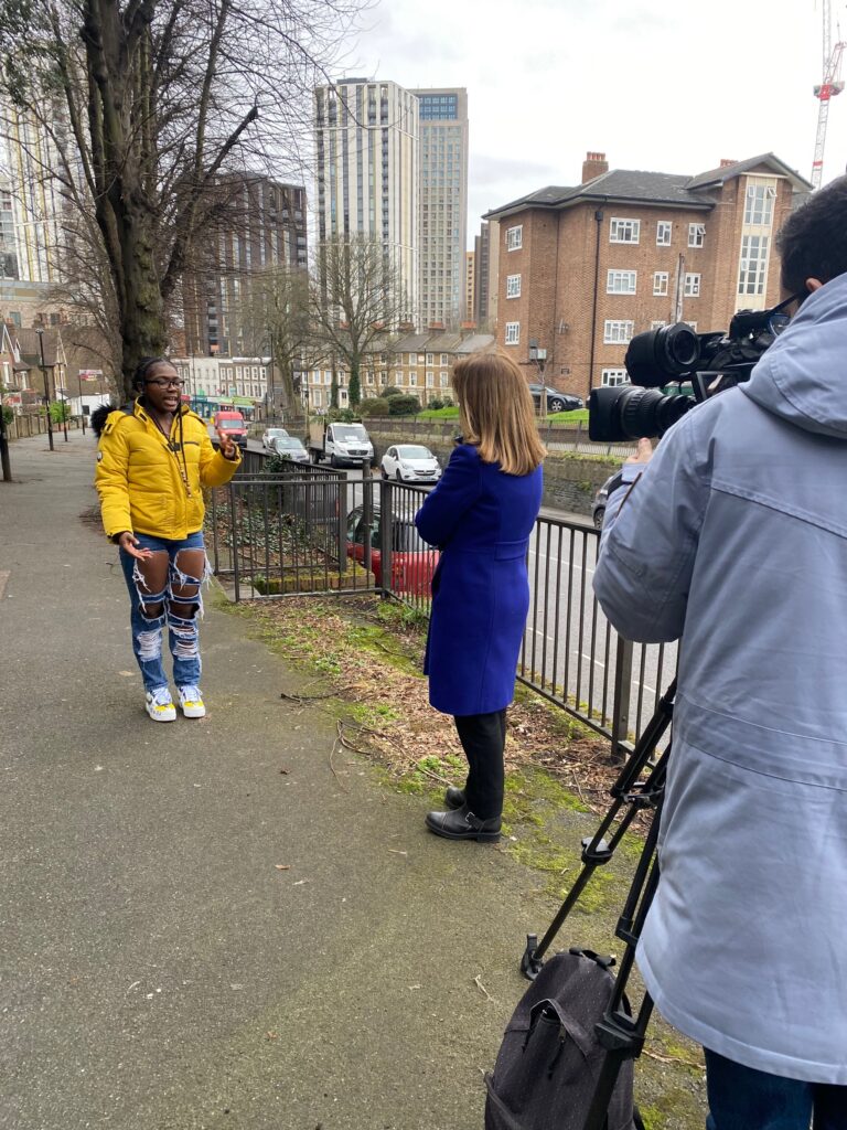 Jade speaking to 5News