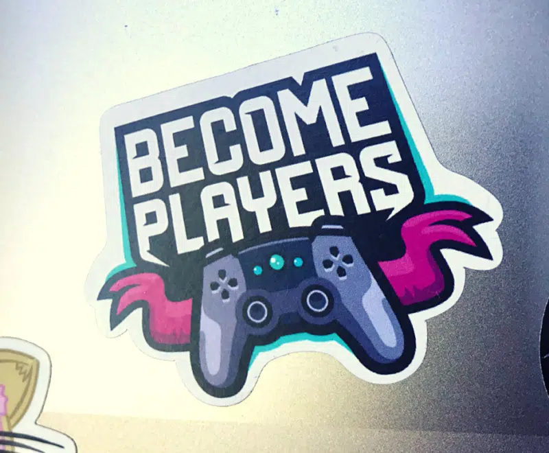 Become Players sticker on a laptop