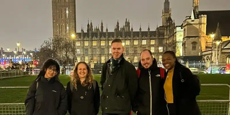 Young people outside Parliament