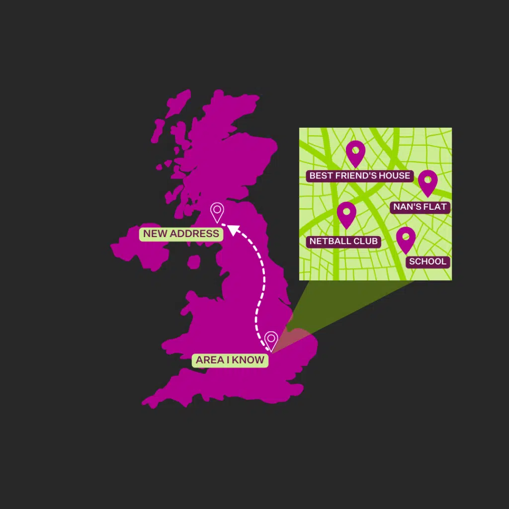 Graphic of map showing distance children in care are moved.