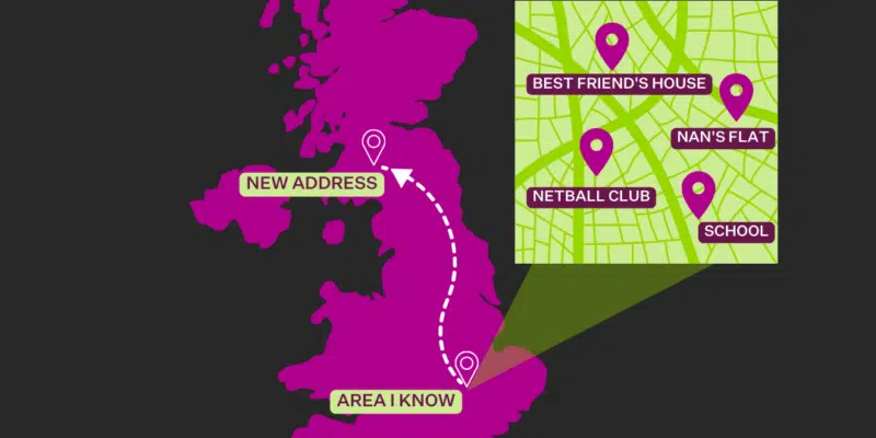 Graphic of map showing distance children in care are moved.