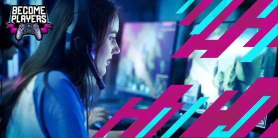 Young woman gaming on a PC